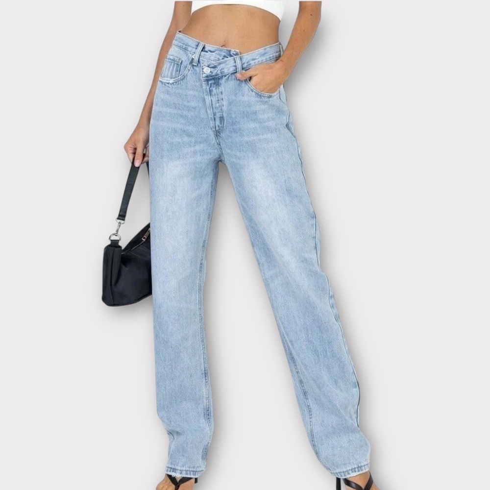 Princess Polly Holly Asymmetric Straight Leg Jeans, 8/31
